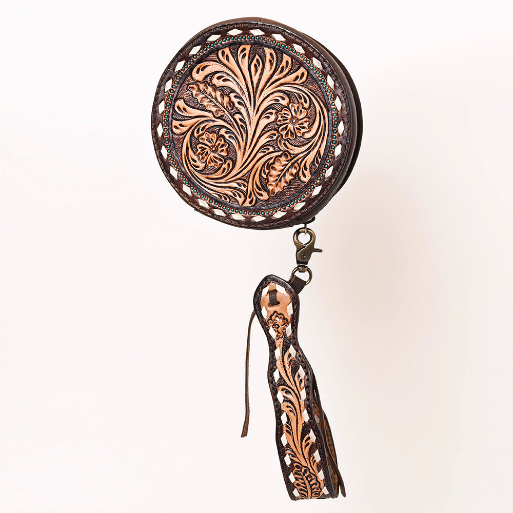 LC-ADBGF135 Round Tooled Leather Canteen Bag - Floral Western Design