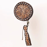 LC-ADBGF135D Mini Canteen Western Leather Wristlet - Hand-Tooled Round Floral Bag for Women