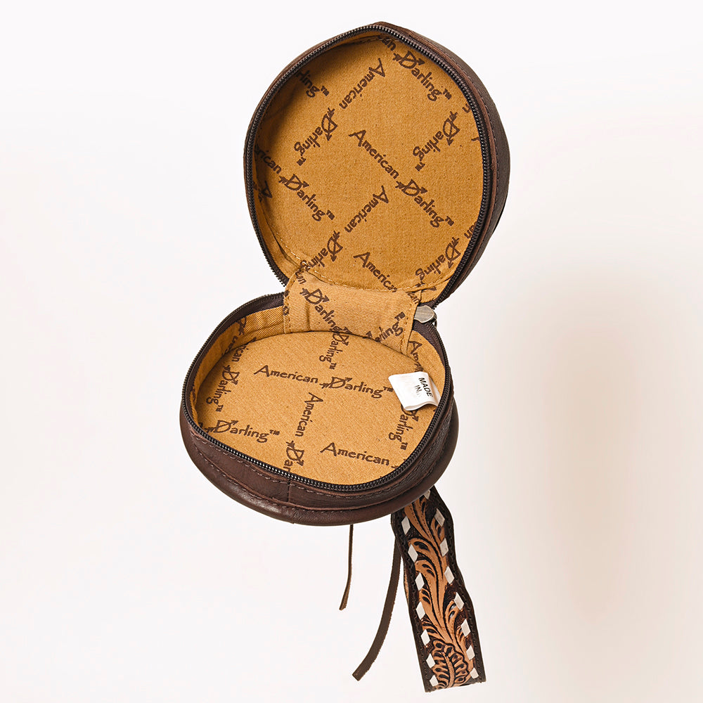 LC-ADBGF135 Round Tooled Leather Canteen Bag - Floral Western Design