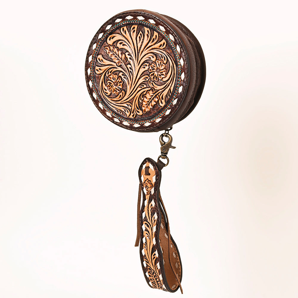 LC-ADBGF135 Round Tooled Leather Canteen Bag - Floral Western Design