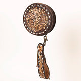 LC-ADBGF135D Mini Canteen Western Leather Wristlet - Hand-Tooled Round Floral Bag for Women