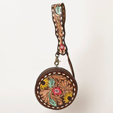 LC-ADBGF135E Floral Tooled Leather Canteen Wristlet - Multicolor Western Round Bag for Women