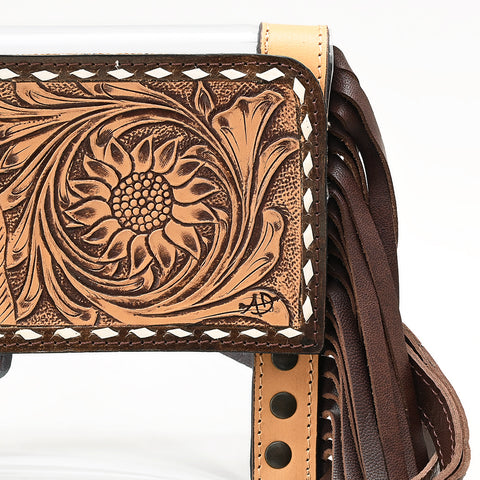 ADBGZ717 Clear Bag Fringe Crossbody with Tooled Leather Horse Design - Stadium Approved