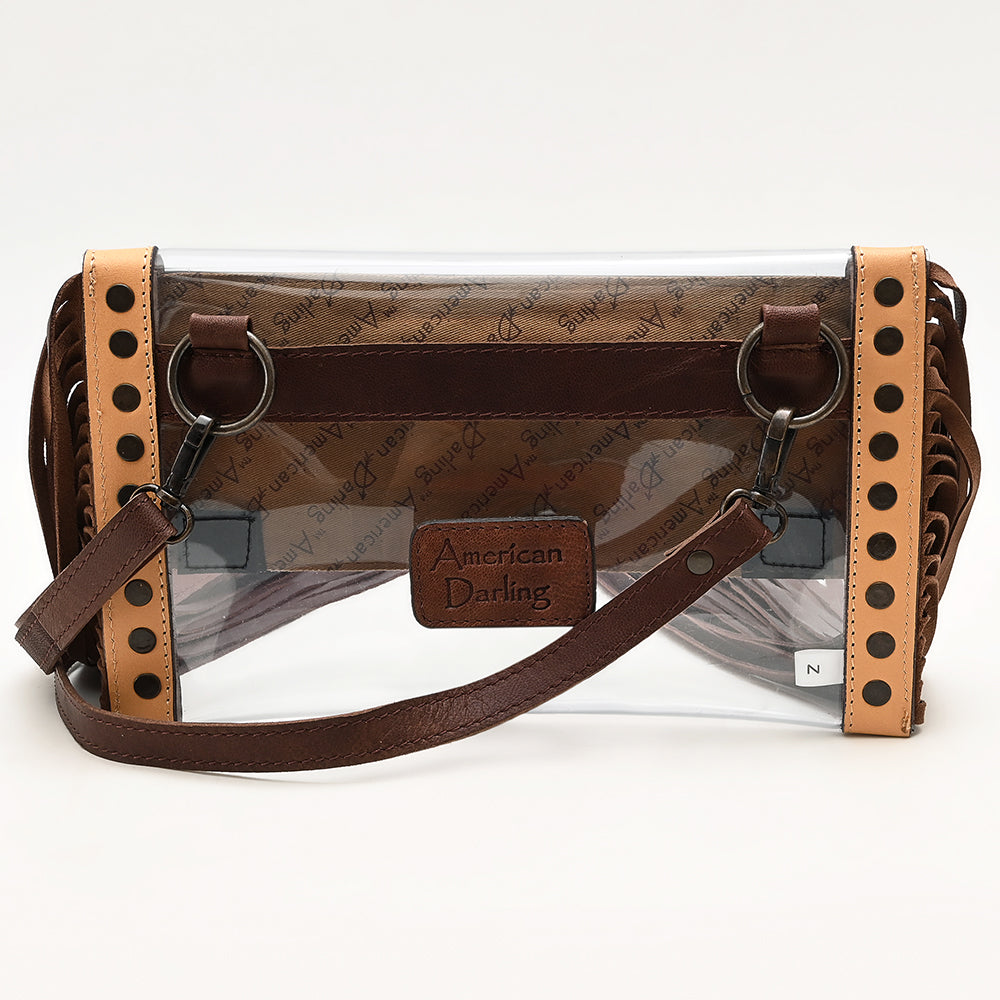 ADBGZ717 Clear Bag Fringe Crossbody with Tooled Leather Horse Design - Stadium Approved