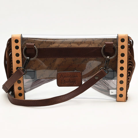 ADBGZ717 Clear Bag Fringe Crossbody with Tooled Leather Horse Design - Stadium Approved