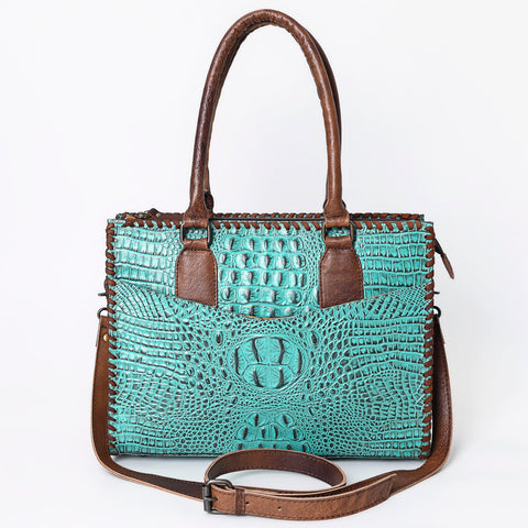 American Darling Crocodile Embossed Leather Tote Bag with Braided Detailing