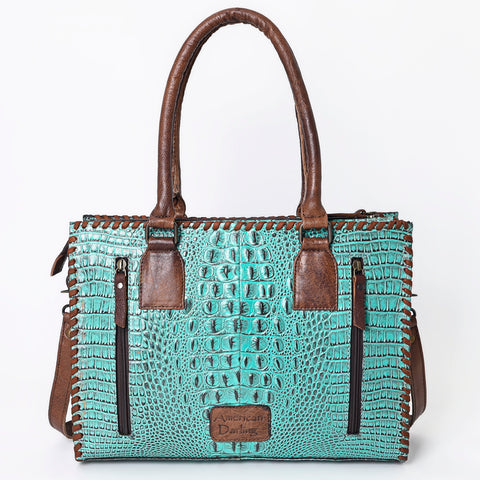 American Darling Crocodile Embossed Leather Tote Bag with Braided Detailing