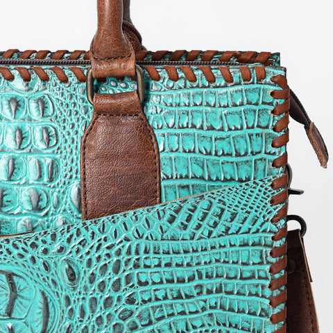 American Darling Crocodile Embossed Leather Tote Bag with Braided Detailing