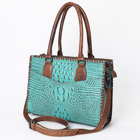 American Darling Crocodile Embossed Leather Tote Bag with Braided Detailing