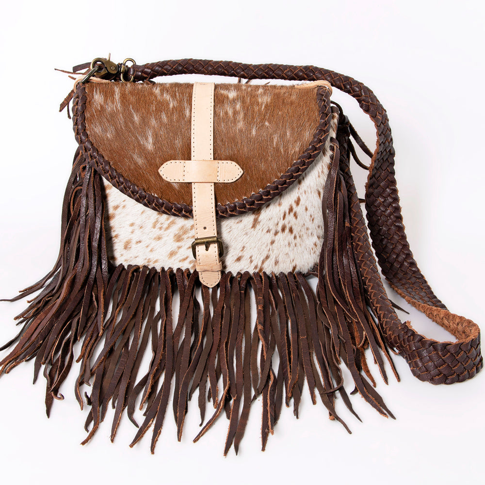 ADBGM314A Crossbody Fringe Bag - Genuine Cowhide Leather with Braided Strap & Western Buckle