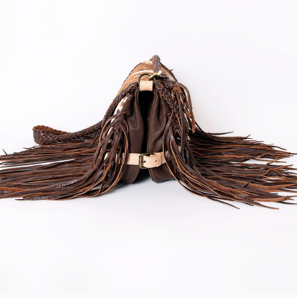 ADBGM314A Crossbody Fringe Bag - Genuine Cowhide Leather with Braided Strap & Western Buckle