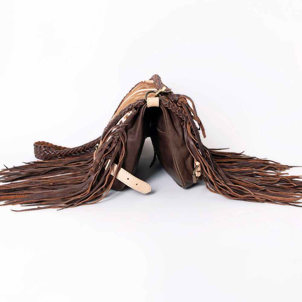 ADBGM314A Crossbody Fringe Bag - Genuine Cowhide Leather with Braided Strap & Western Buckle