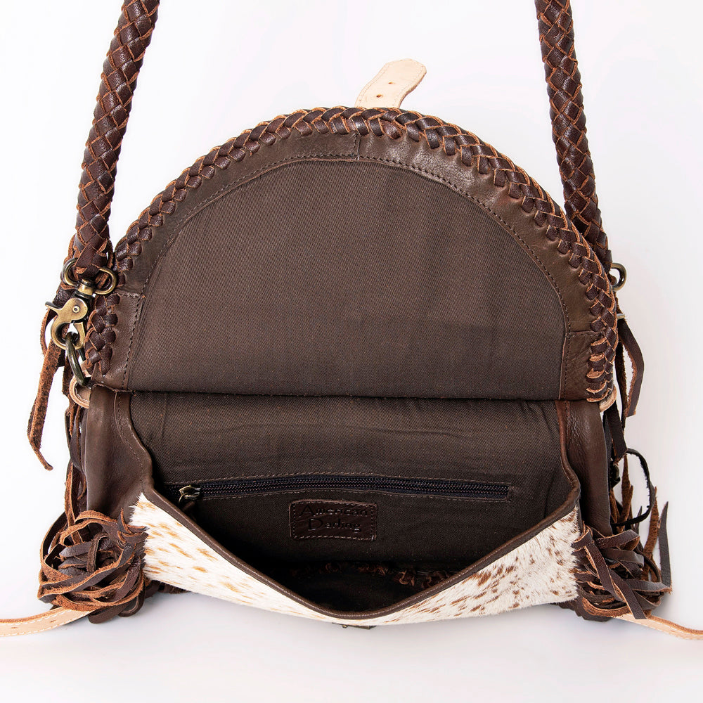 ADBGM314A Crossbody Fringe Bag - Genuine Cowhide Leather with Braided Strap & Western Buckle