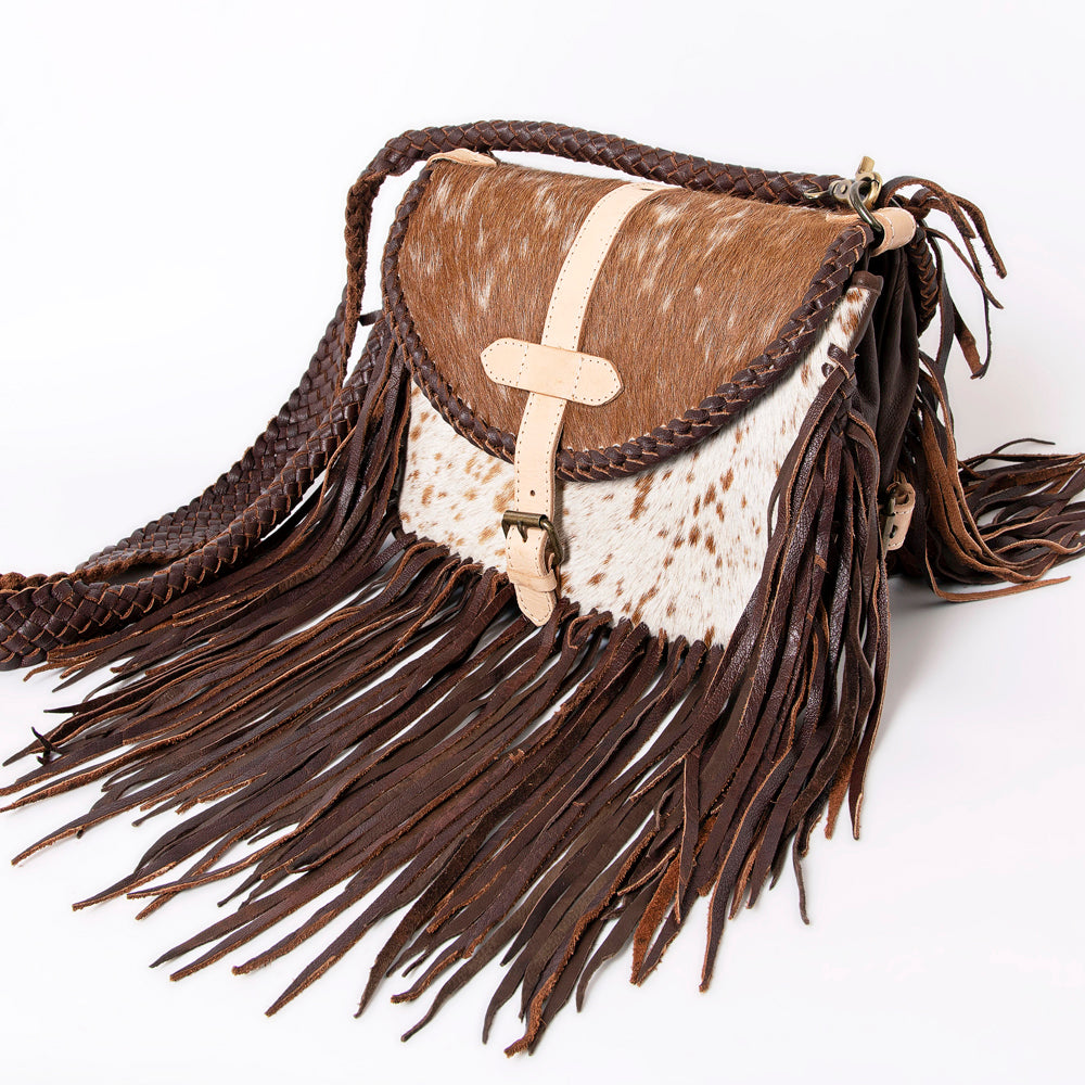 ADBGM314A Crossbody Fringe Bag - Genuine Cowhide Leather with Braided Strap & Western Buckle