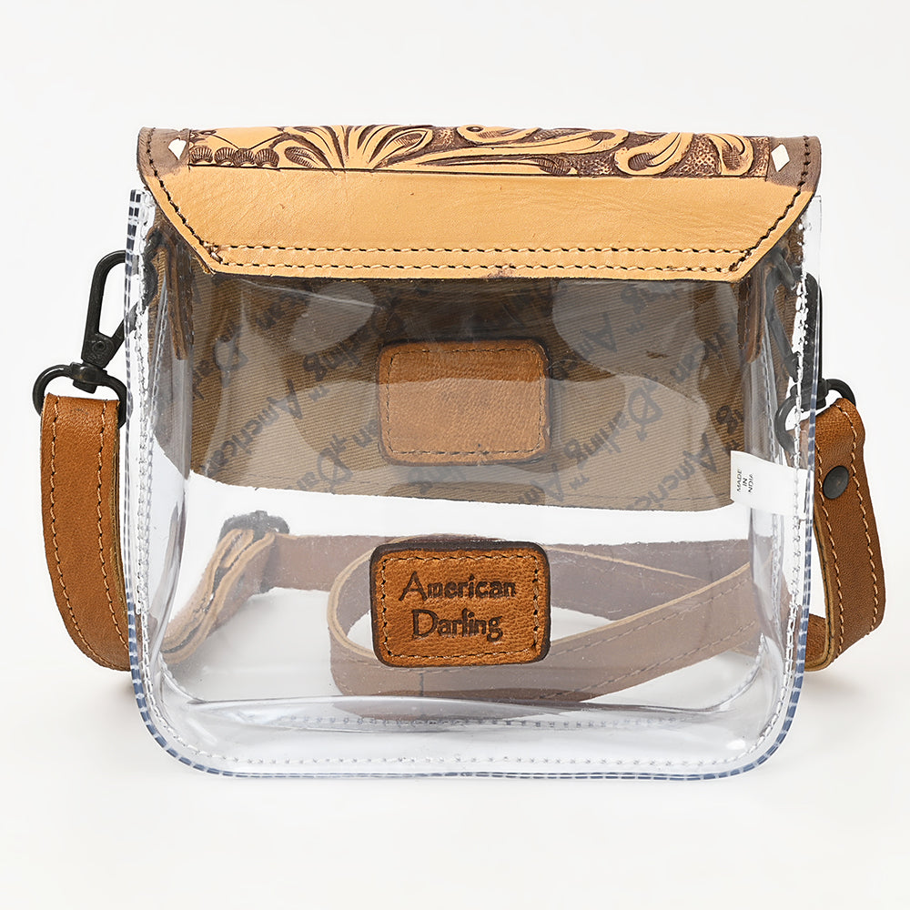 ADBGZ722 Clear Crossbody Bag with Quilted Tooled Leather Flap - Western Stadium-Approved Purse