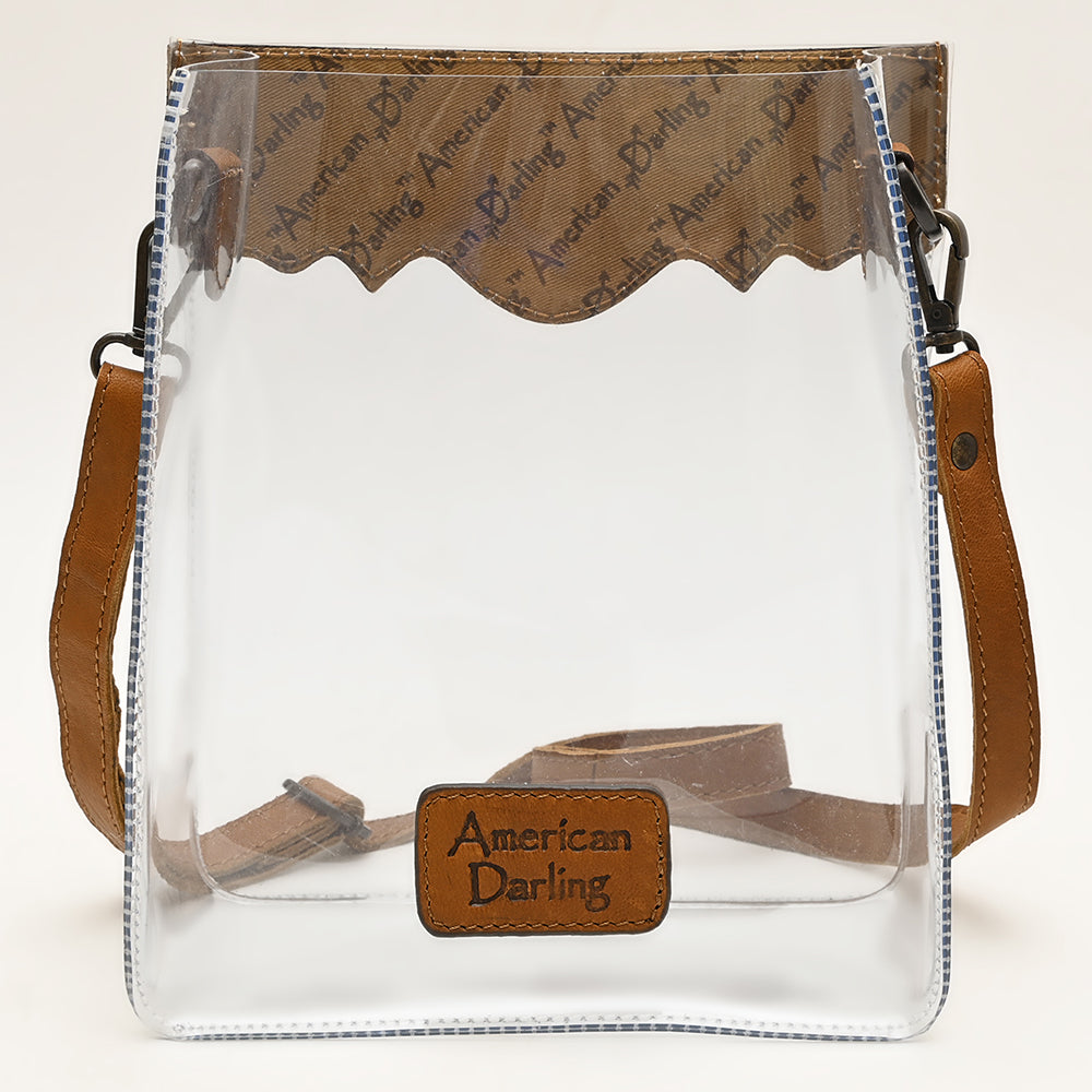ADBGZ725 Clear Crossbody Bag with Sunflower Tooled Leather Flap - Western Stadium-Approved Purse