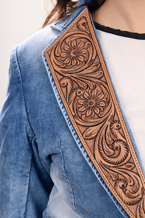 American Darling Denim & Harness Leather Western Blazer Jacket