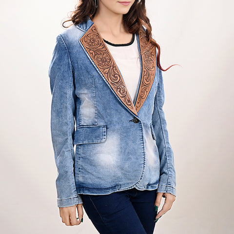 American Darling Denim & Harness Leather Western Blazer Jacket