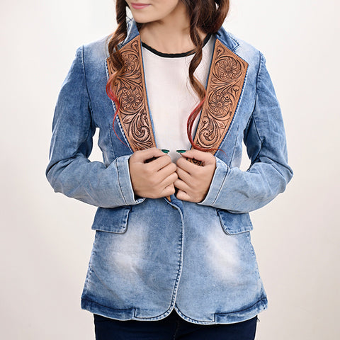 American Darling Denim & Harness Leather Western Blazer Jacket