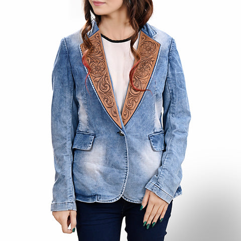 American Darling Denim & Harness Leather Western Blazer Jacket
