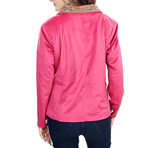 American Darling Pink Fabric & Tooled Harness Leather Western Blazer Jacket