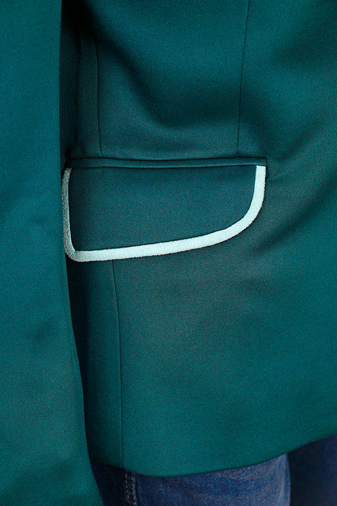 LC-ADBZ704 Emerald Green Western Blazer with Tan Tooled Leather Lapel - Cowgirl Boutique Jacket