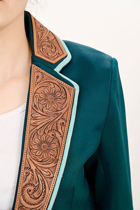 American Darling Green Fabric & Harness Leather Western Blazer Jacket