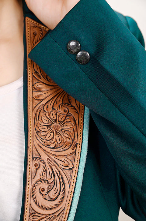 American Darling Green Fabric & Harness Leather Western Blazer Jacket