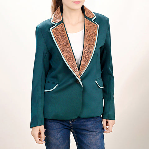 American Darling Green Fabric & Harness Leather Western Blazer Jacket