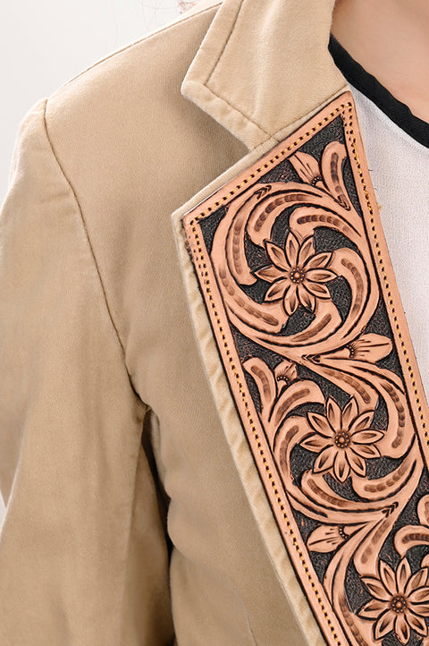 American Darling Tan Denim & Harness Leather Western Blazer Jacket