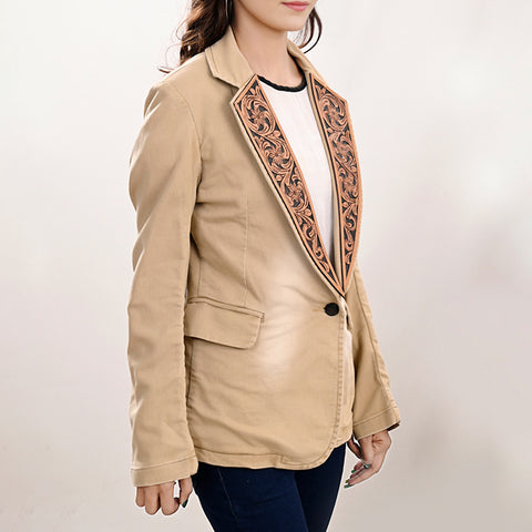 American Darling Tan Denim & Harness Leather Western Blazer Jacket