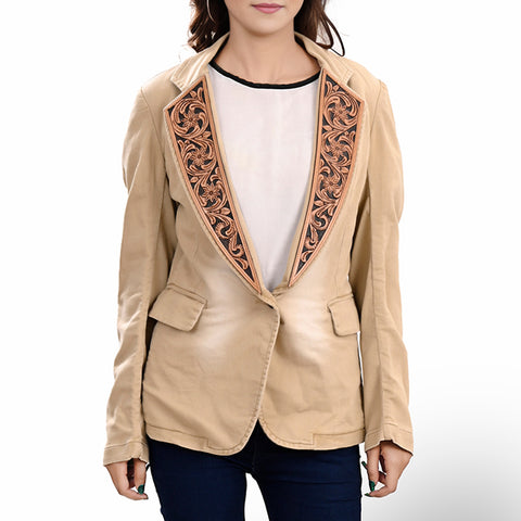 American Darling Tan Denim & Harness Leather Western Blazer Jacket