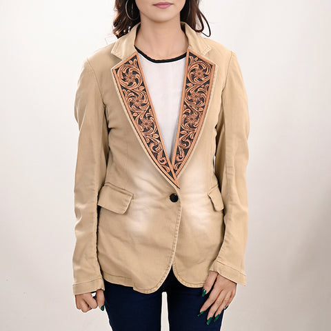 American Darling Tan Denim & Harness Leather Western Blazer Jacket