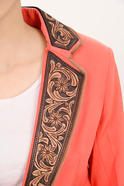 American Darling Coral Fabric & Harness Leather Western Blazer Jacket