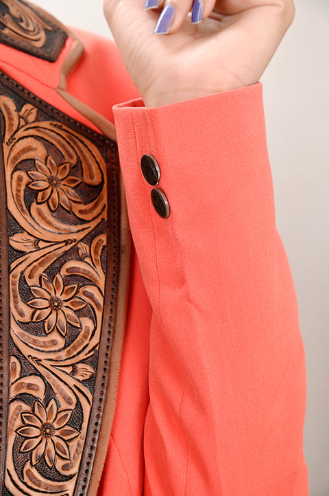 American Darling Coral Fabric & Harness Leather Western Blazer Jacket