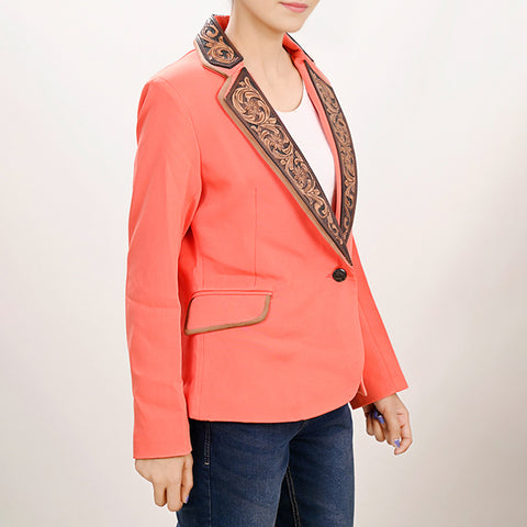 American Darling Coral Fabric & Harness Leather Western Blazer Jacket