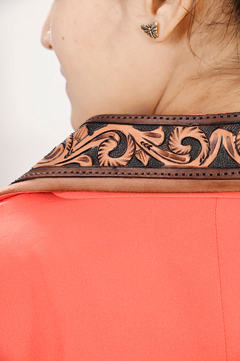 American Darling Coral Fabric & Harness Leather Western Blazer Jacket