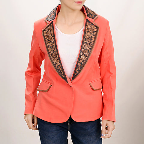 American Darling Coral Fabric & Harness Leather Western Blazer Jacket