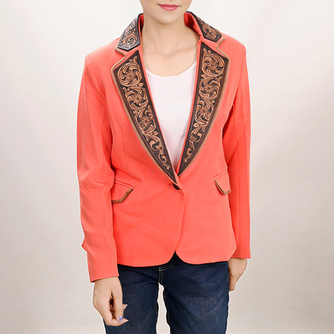 American Darling Coral Fabric & Harness Leather Western Blazer Jacket