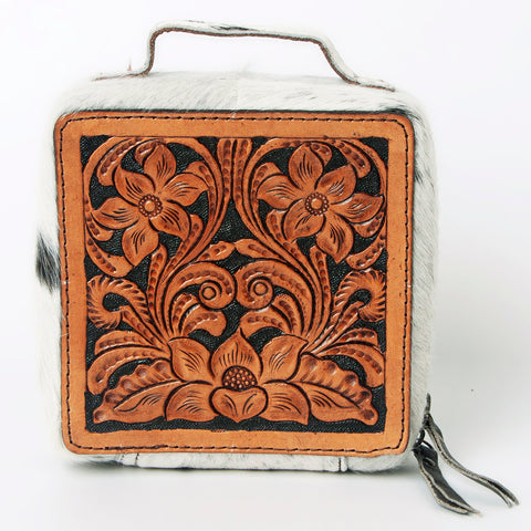 American Darling Tooled Leather and Cowhide Floral Western Jewelry Case
