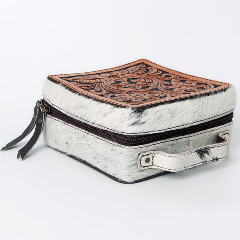 American Darling Tooled Leather and Cowhide Floral Western Jewelry Case