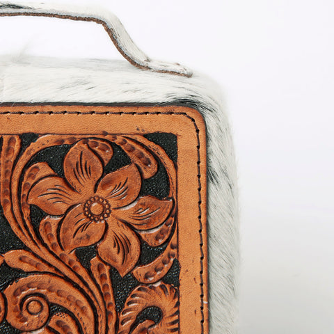American Darling Tooled Leather and Cowhide Floral Western Jewelry Case
