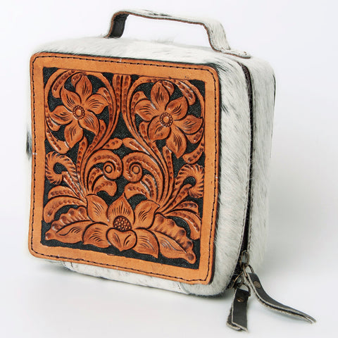 American Darling Tooled Leather and Cowhide Floral Western Jewelry Case