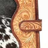 ADBG1040 Hair-On Cowhide Leather Portfolio with Floral Hand Tooled Corner-Western Style Organizer