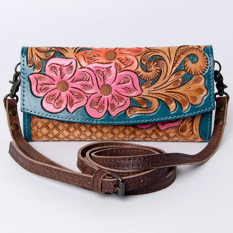 American Darling Hand Tooled Leather Wallet | Western Tooled Crossbody Wallet