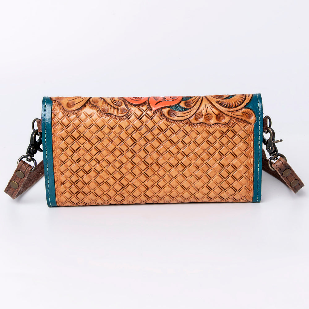 ADBG889 Hand-Tooled Floral Leather Crossbody Clutch American Darling