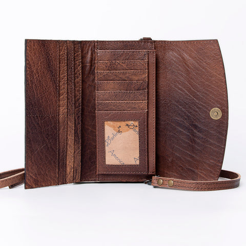 American Darling Hand Tooled Leather Wallet | Western Tooled Crossbody Wallet