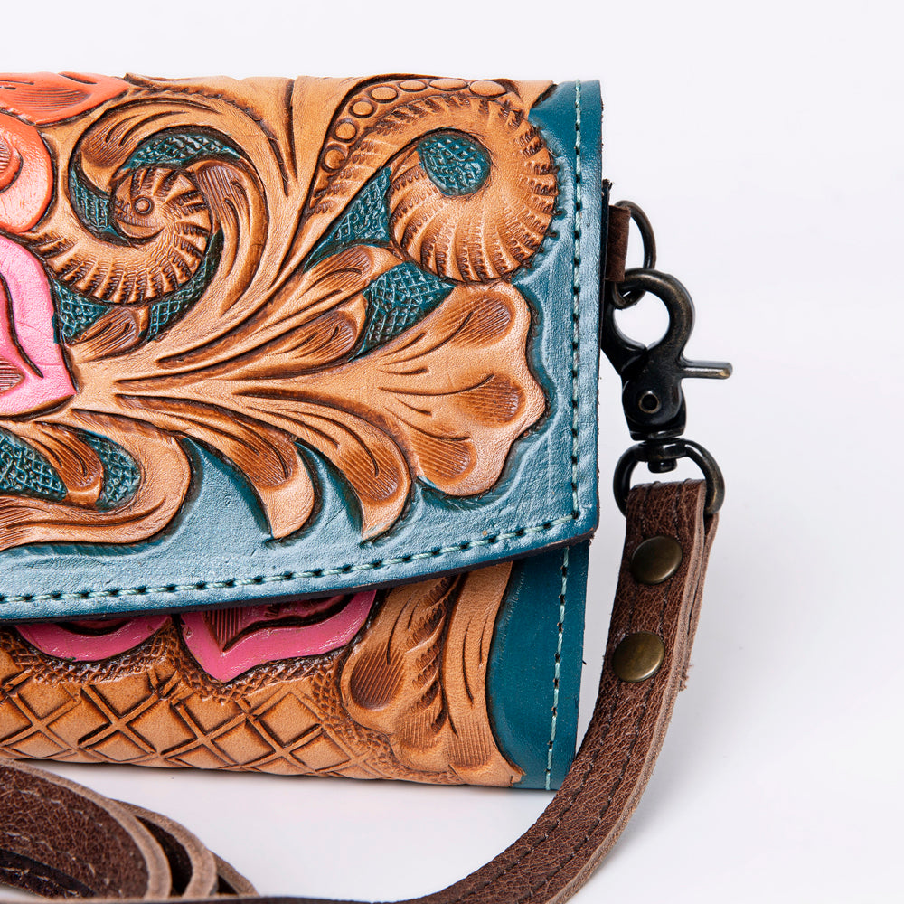 ADBG889 Hand-Tooled Floral Leather Crossbody Clutch American Darling