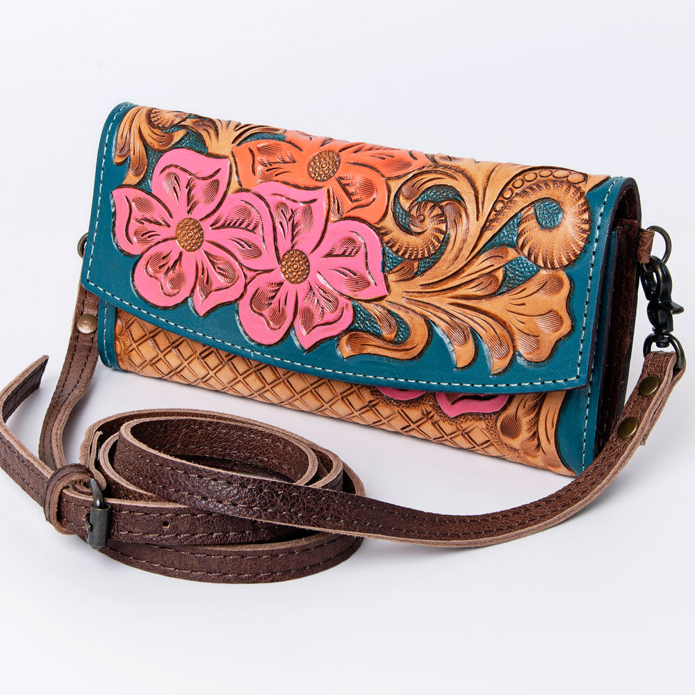 ADBG889 Hand-Tooled Floral Leather Crossbody Clutch American Darling