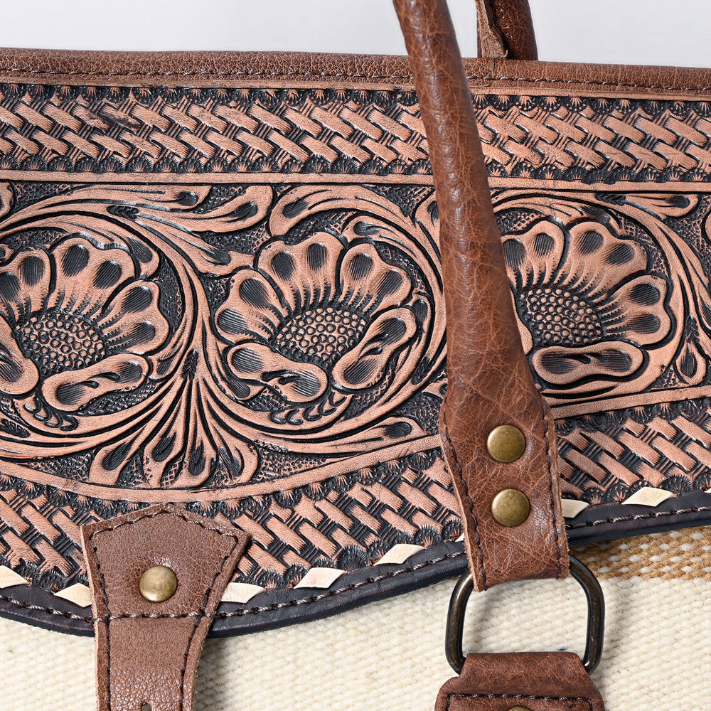 ADBG516 Tooled Leather & Saddle Blanket Duffel Bag Belle Western Travel Weekender by American Darling